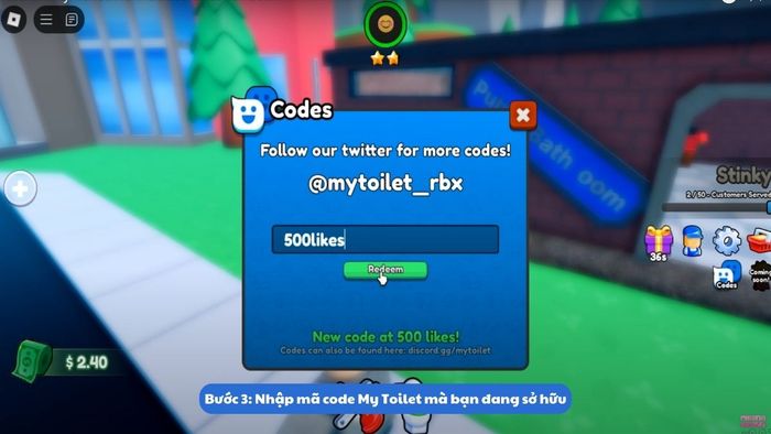 Hướng dẫn nhập mã Code My Toilet - bước 3