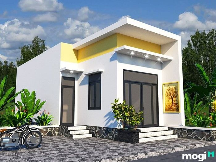 Ngôi nhà sơn màu trắng theo phong cách hiện đại.