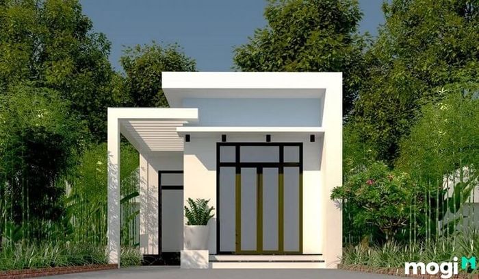 Mẫu nhà mái bằng 1 tầng hình chữ L