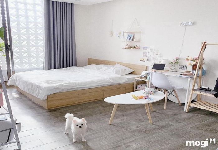 Phòng trọ với tông màu trắng tinh tế