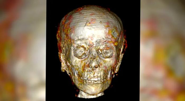 The scan revealed the face of the golden boy, which had remained unseen for over 2,300 years.