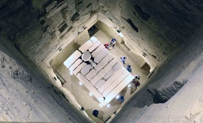 Restoration efforts included the outer facades, the internal corridors leading to the burial chamber, the stone sarcophagus, and the stairs at two entrance points.