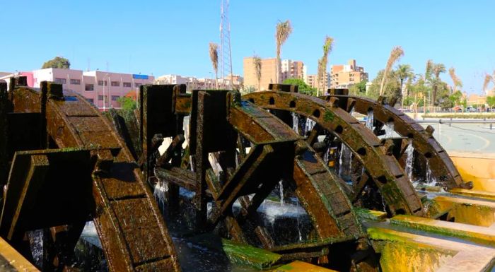 The area's water supply is sourced from several water wheels that channel water from the Nile's canals.