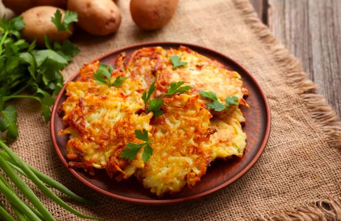 This beloved dish from Ashkenazi Jewish cuisine, made with potatoes, is traditionally enjoyed during Hanukkah.