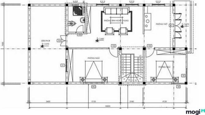 Bố trí mặt bằng tầng 2 trong mẫu nhà 2 tầng 300 triệu