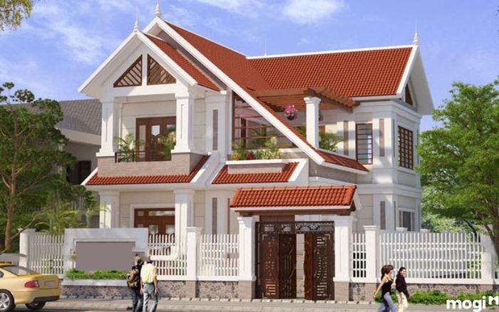 Mẫu nhà 2 tầng với mái ngói hiện đại, tạo không gian sống ấm cúng