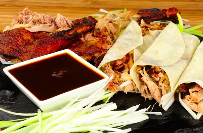 A classic dish in Chinese cuisine, pancakes filled with Peking duck are a beloved staple.