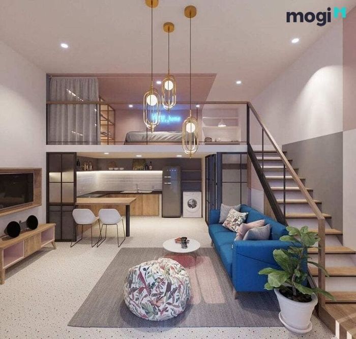 Mẫu phòng trọ đẹp, có gác lửng lý tưởng cho các cặp vợ chồng mới cưới, tạo không gian sống thoải mái và riêng tư.