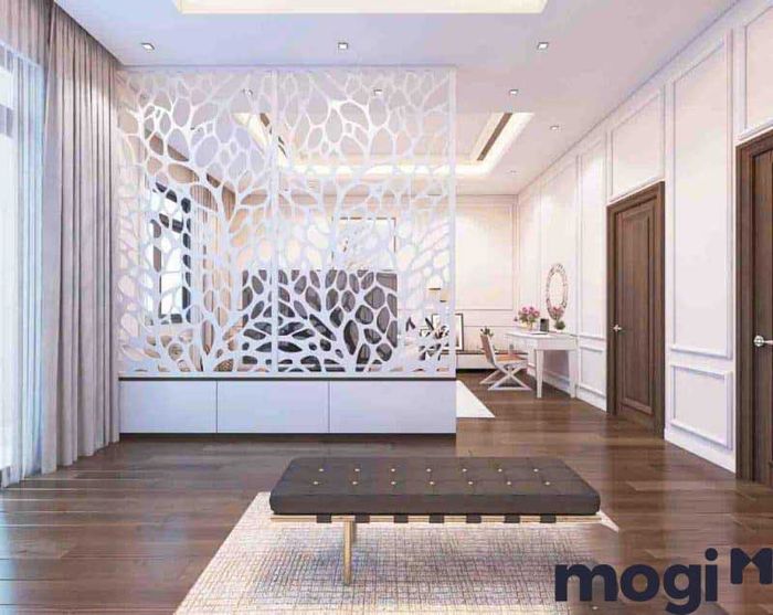 Vách ngăn gỗ phòng khách mang phong cách nghệ thuật độc đáo