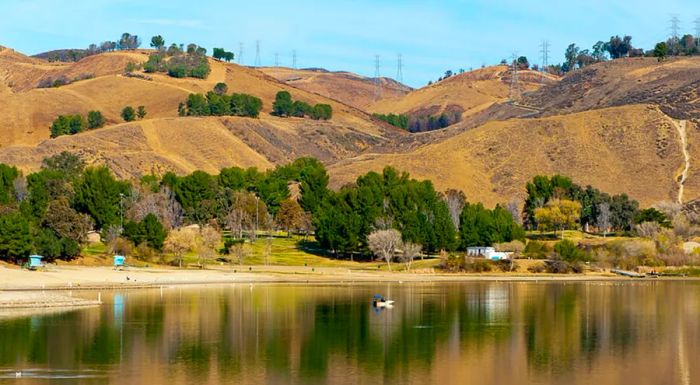 Castaic Lake is nestled in the Sierra Pelona Mountains.