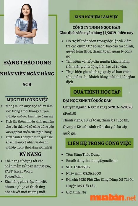 Mẫu CV xin việc ngân hàng SCB