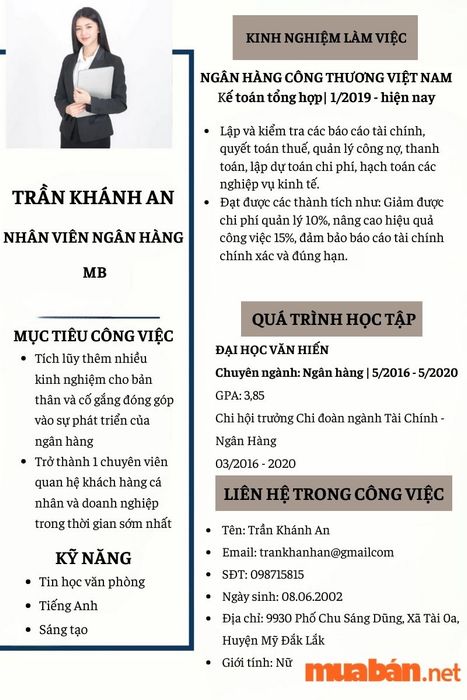 Mẫu CV ứng tuyển ngân hàng MB