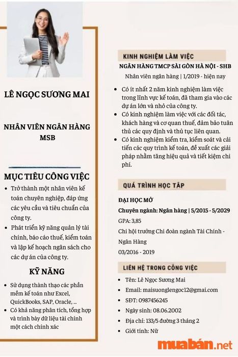 Mẫu CV ứng tuyển ngân hàng MSB