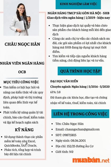 Tải mẫu CV xin việc ngân hàng OCB
