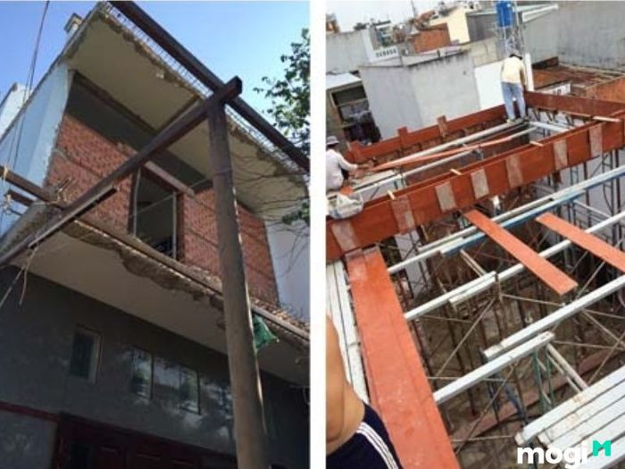 Nhà nghiêng do việc cải tạo và nâng tầng