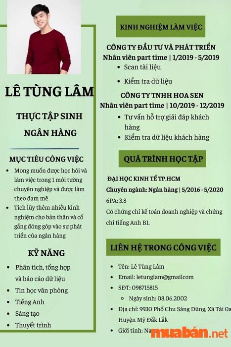 CV xin việc thực tập sinh ngân hàng