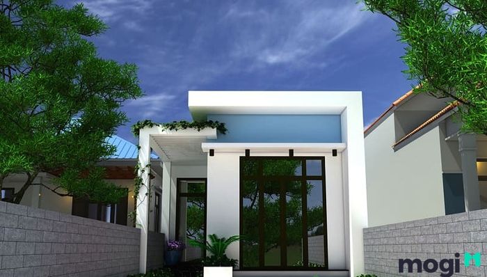 Mẫu 2: Nhà cấp 4 mái bằng thiết kế chữ L tạo không gian thoáng đãng