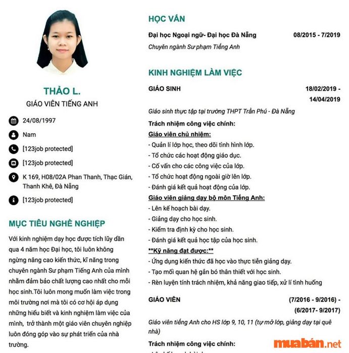 CV gia sư chuyên nghiệp cho người đã tốt nghiệp đại học và có kinh nghiệm giảng dạy