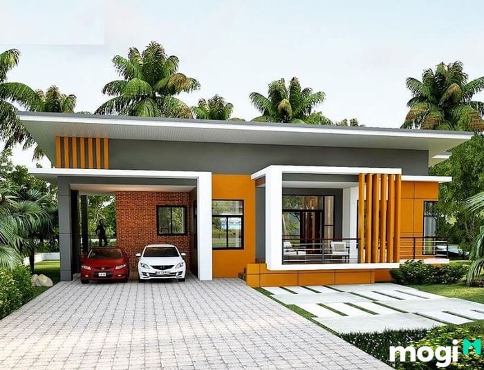 Mẫu 1: Nhà cấp 4 mái bằng thiết kế với 2 phòng ngủ tiện nghi