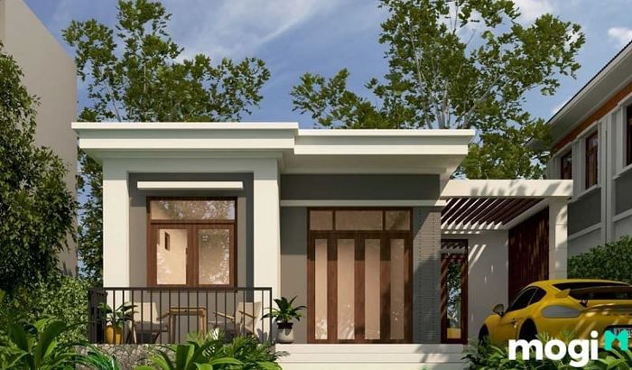 Mẫu 1: Nhà cấp 4 mái bằng thiết kế hình chữ L hiện đại