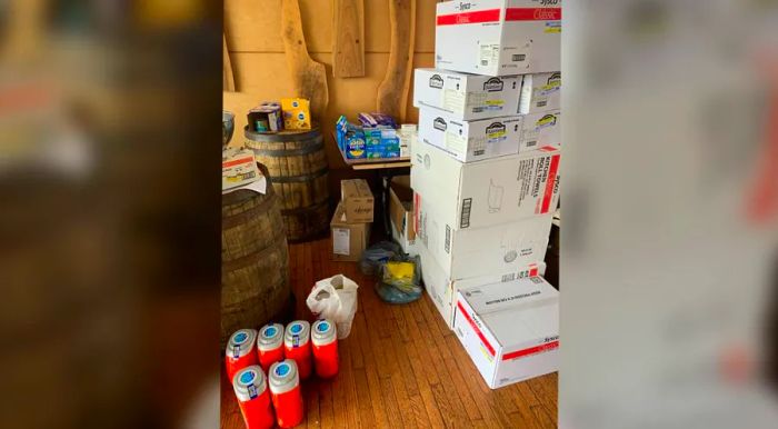 Items like laundry detergent, tampons, and other essentials are being distributed to unemployed restaurant workers.