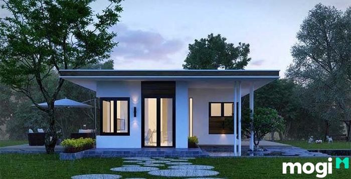Mẫu 2: Nhà cấp 4 mái bằng kết hợp sân vườn tạo không gian xanh mát