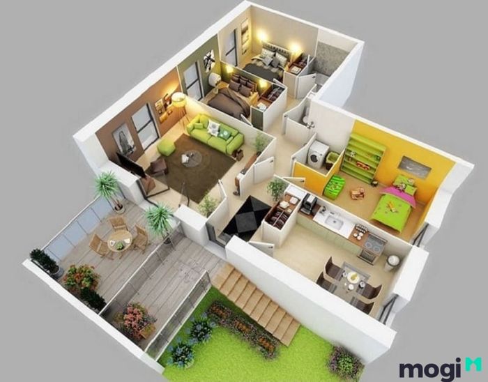 Sơ đồ thiết kế nhà cấp 4 mái bằng với 3 phòng ngủ