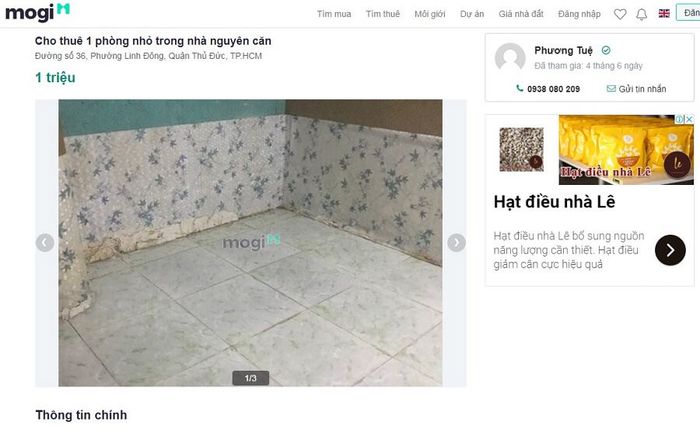 Cho thuê phòng nhỏ trong nhà nguyên căn tại địa chỉ 36, Phường Linh Đông, Quận Thủ Đức, TP.HCM.