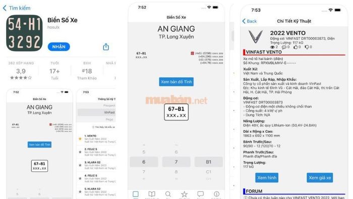 Giao diện của ứng dụng “Biển số xe” trên hệ điều hành iOS – Nguồn: Internet