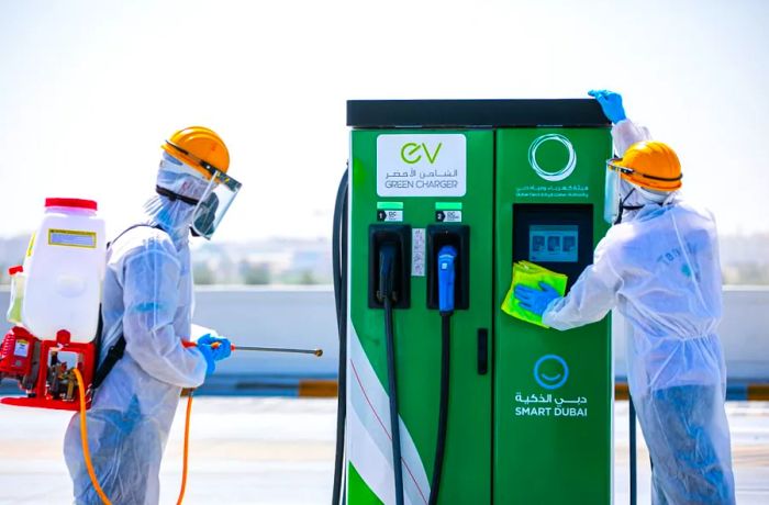 In May 2020, a Green Charger station operated by the Dubai Electricity and Water Authority (DEWA) was disinfected. DEWA’s EV charging stations have been rolled out across the emirate and are free for vehicles registered in Dubai until the end of 2021.