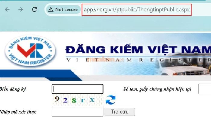 Giao diện trang web Đăng kiểm Việt Nam - Nguồn: Internet