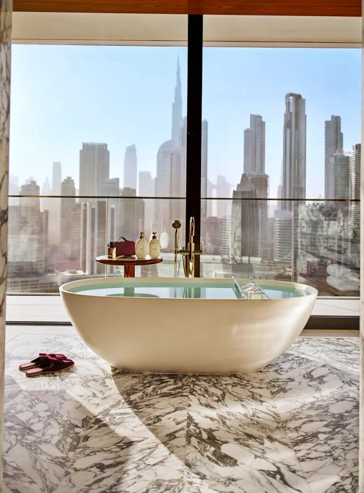 The Marina Royal Suite at The Lana offers one of the most incredible bathtub views in the city.