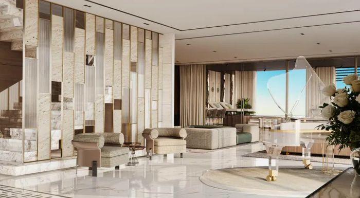 The Franck Muller Aeternitas Tower in Dubai, developed in collaboration with London Gate, will become the tallest residential clock tower in the world. Rendering provided by London Gate.