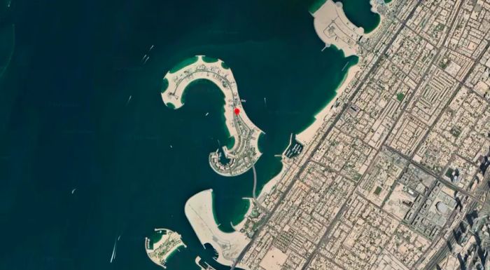 A satellite view of Jumeirah Bay Island on Google Earth.