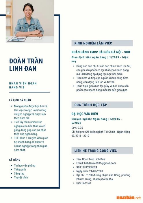 Mẫu CV cho vị trí tại ngân hàng VIB