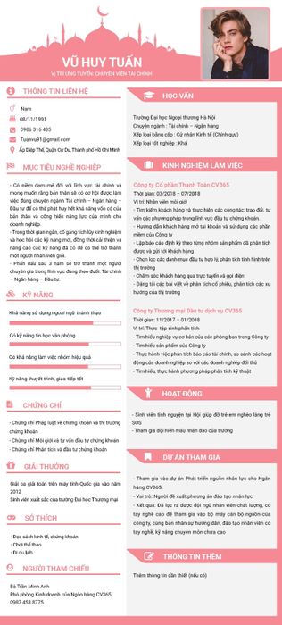 Mẫu CV Chuyên viên Tư vấn Tài chính - Nguồn: Internet