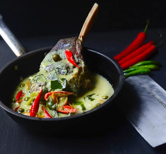 Benjarong's 72-hour slow-braised beef ribs in fragrant green curry.