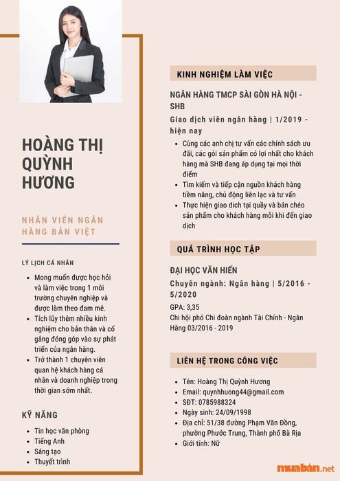 Mẫu CV ứng tuyển vào ngân hàng Bản Việt