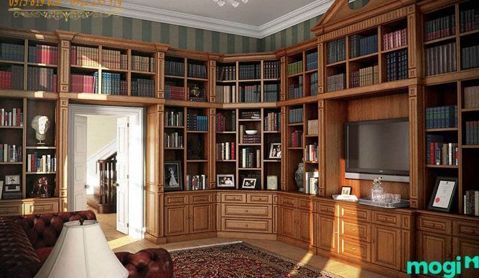 Mẫu thiết kế phòng đọc sách cổ điển số 1 mang đến không gian trang nhã và thanh lịch.