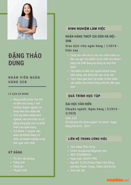 CV ứng tuyển vào ngân hàng SCB
