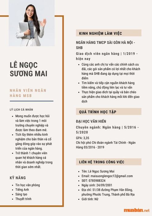 Mẫu CV ứng tuyển vào ngân hàng MSB