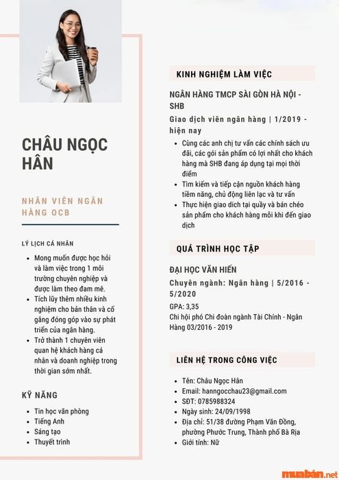 CV ứng tuyển tại ngân hàng OCB