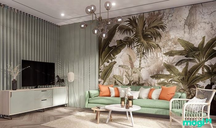 Những họa tiết nổi bật của phong cách Tropical bao gồm hình ảnh của các loài lá như lá cọ, lá dừa, lá chuối, cùng với các loại cây, hoa và chim nhiệt đới.