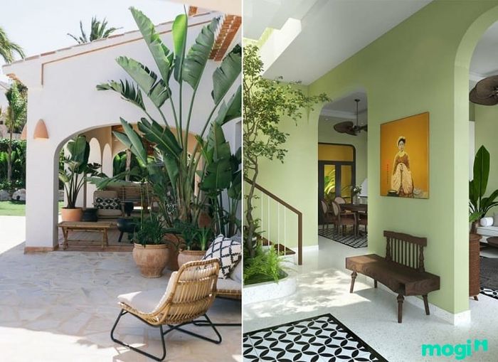 Phong cách Tropical luôn gắn liền với việc sử dụng cây xanh để trang trí.
