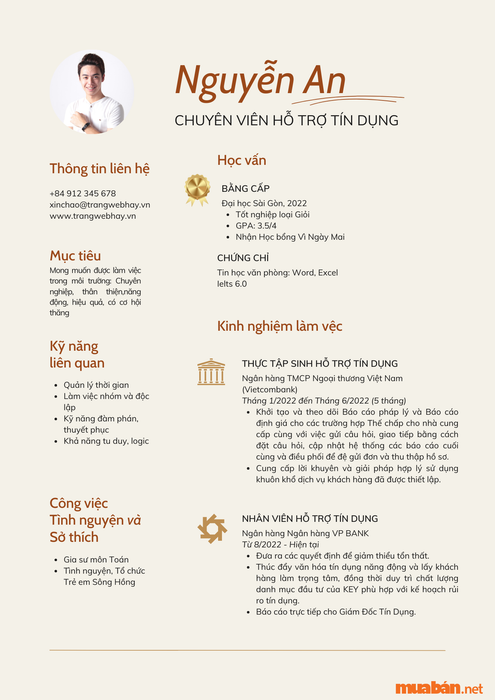 Mẫu CV vị trí Nhân viên Hỗ trợ Tín dụng