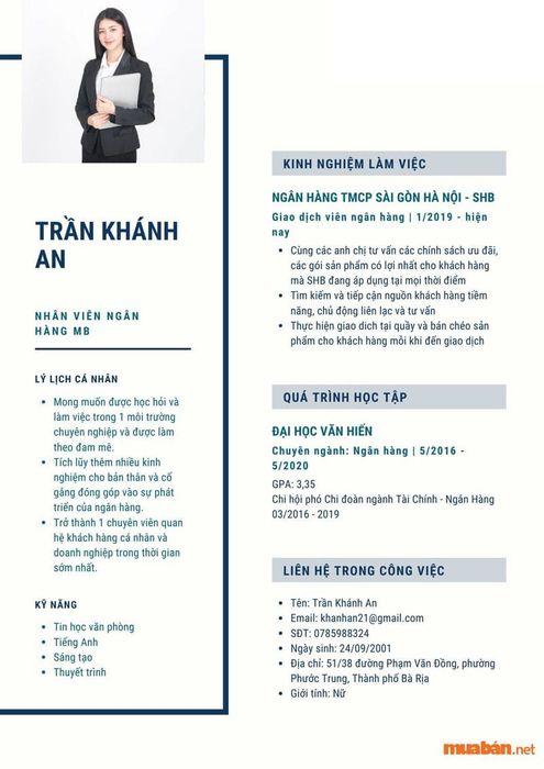 Mẫu CV cho vị trí tại ngân hàng MB