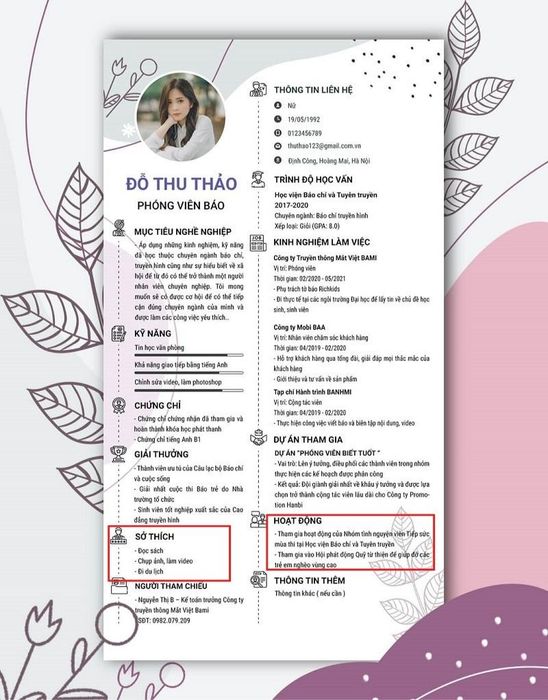 Sở thích trong CV