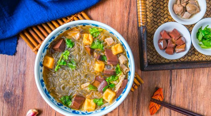 Duck enthusiasts will want to try this unique vermicelli soup dish.