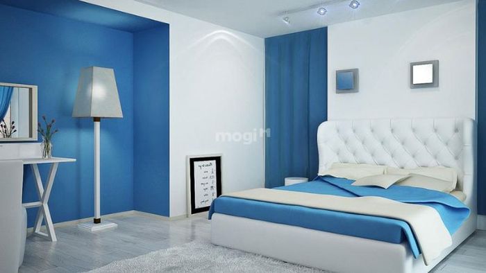 Mệnh Mộc sơn nhà màu gì? Phòng ngủ mát mắt với sự kết hợp của màu xanh dương và trắng