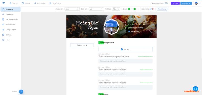 Thiết kế CV với Visual CV